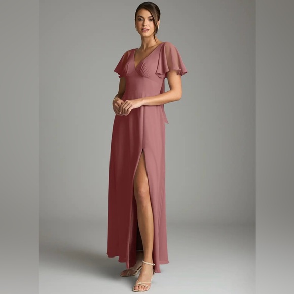 Azazie Kimber in desert rose Maxi Dress size A8 - Picture 3 of 12